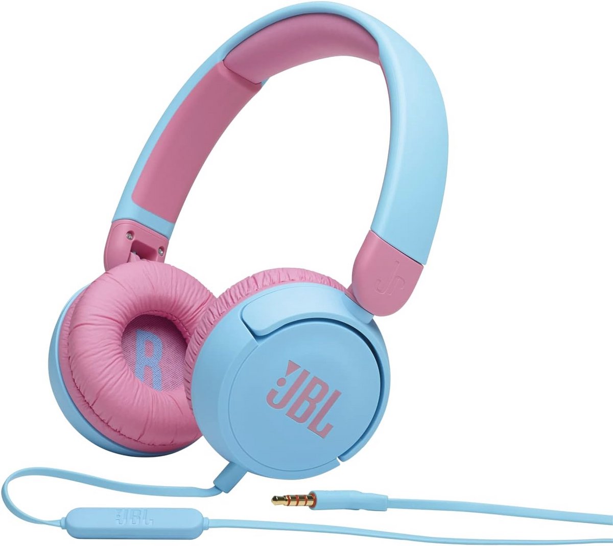 Kinderhoofdtelefoon lichtblauw/roze - bedrade koptelefoon met microfoon en afstandsbediening voor school en vrije tijd