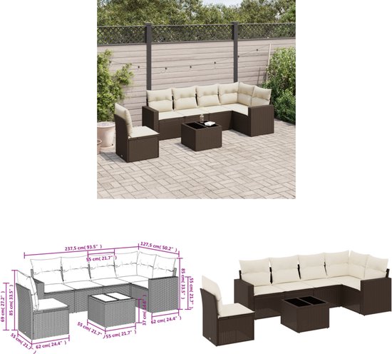 Outsunny 3-delige zitgroep voor in de tuin, rotan tuinset, poly-rotan