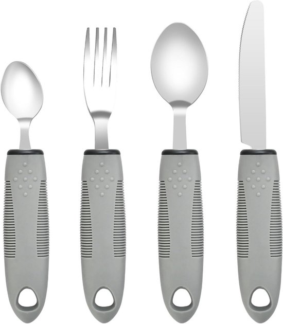Bestek set - Verdikt handvat - Verdikt bestek - Aangepast bestek - Comfortabele soft grip - Modern - Set - Tril bestek - Grip bestek - Grijs van Able2 — afbeelding 4