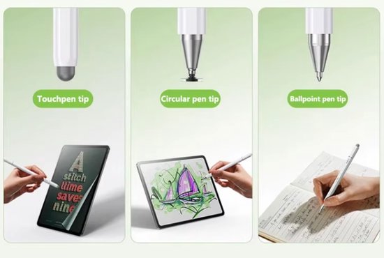 Active Stylus Pen - Universele Touchscreen Pen - Stylus Pen geschikt voor Android / IOS - Met 2 extra punten - Wit