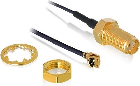 MHF I (v) - SMA (v) kabel - Micro Coax (1,37 mm) - 50 Ohm / zwart - 0,35 meter