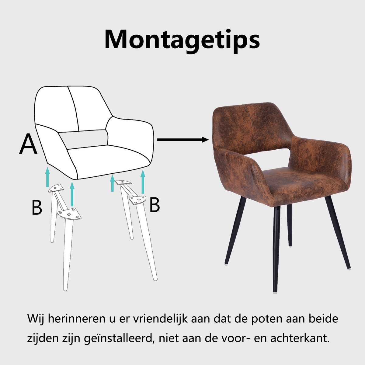 MEUBLES COSY Eetkamerastoel- Set van 4- Koffie-Dik gevoerde Kunstleder/Leer Stoel-Met armleuning-Vintage-met rugleuning- Keukenstoel - Kuipstoel - Woonkamerstoelen – foto 3