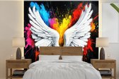 Behang - Fotobehang Vleugels - Verfspatten - Kleurrijk - Breedte 350 cm x hoogte 350 cm