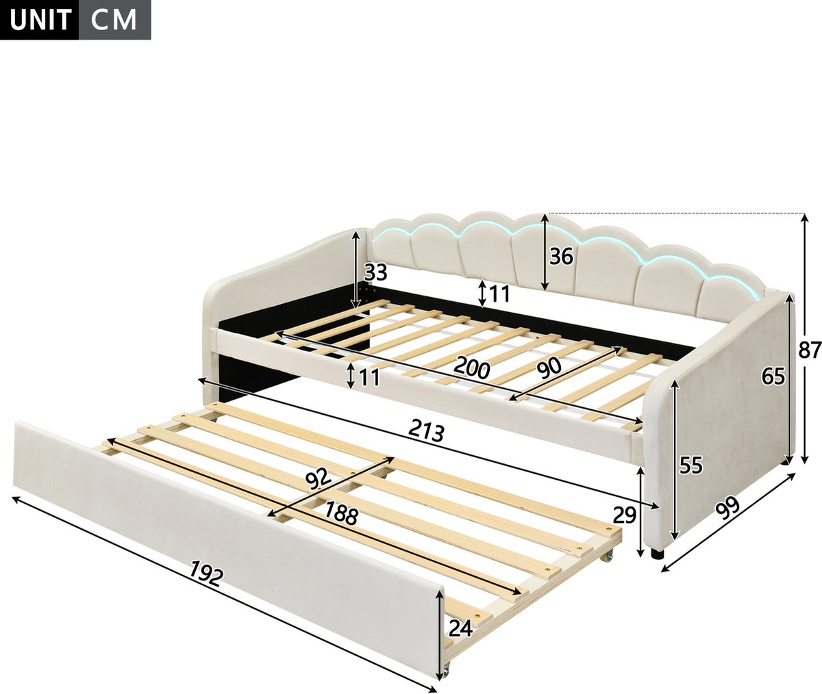 Ligbed Ligbed 90x200cm Uitschuifbaar Dagbed - afbeelding 2