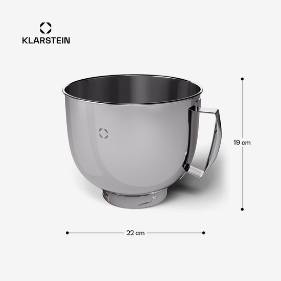 Klarstein kom voor Chiara keukenmachine - 5 liter roestvrij staal, vaatwasmachinebestendig, ergonomische handgreep, compatibel met Chiara keukenmachine, BPA-vrij, perfect voor 1,5 kg deeg van Merkloos — afbeelding 5
