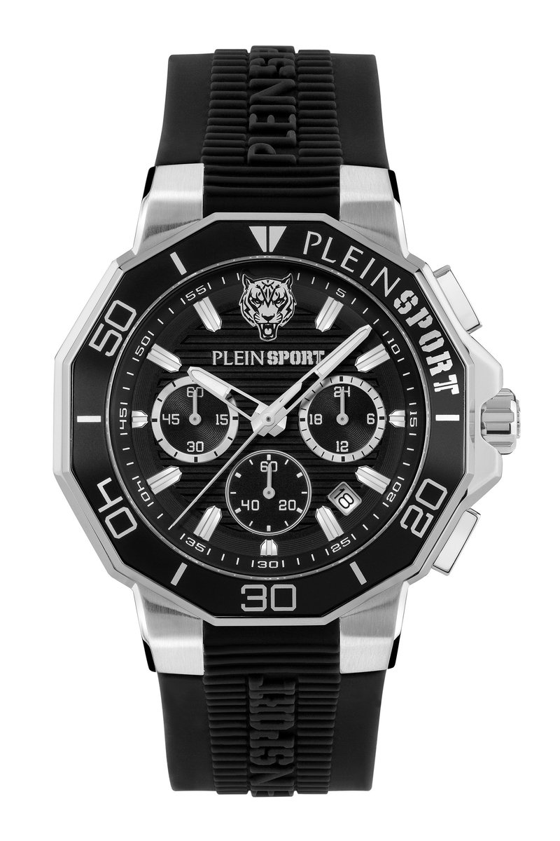 Plein Sport Titan Quartz Chronograaf Horloge Zwart Case: 100% Stainless Steel | Armband: 100% Silicone 46 PSAGA0125, PSAGA0225, PSAGA0325