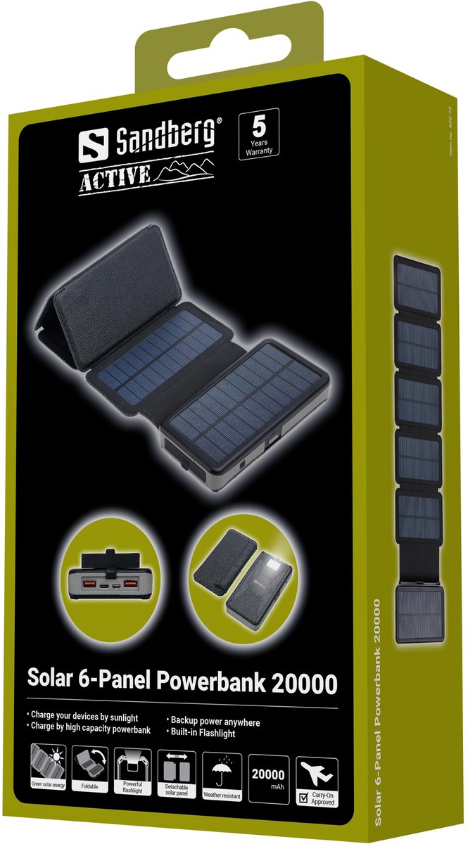 Sandberg 420-73 Powerbank 20000 mAh met Zonnepanelen - afbeelding 2