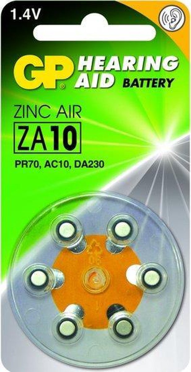 Zink Air hoorapparaat batterijen - ZA10-blister 6 stuks - GP