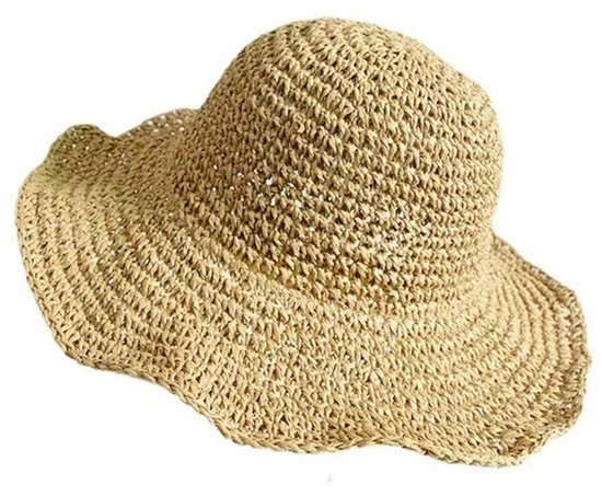 Zonnehoed Dames Strohoed - Opvouwbare Strandhoed met Brede Rand - Zomer & Vakantie - Beige - Één Maat