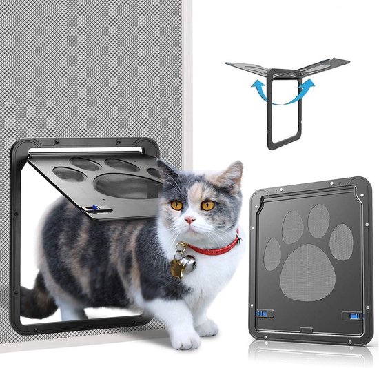 PolkaHome® Kattenluik, Kattenluik Hordeur Vliegengaas - Kattenluiken, Kattenluikje, Kattendeur Binnendeur (29 x 24cm) - Hondenluik - Geschikt voor Katten en Kleine Honden - Eenvoudig te Installeren & Afsluitbaar