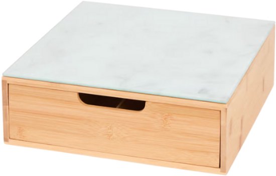 DuneDesign Bamboo Box for Coffee and Tea - 36x17x16 Coffee Capsules Organiser - Wooden Box with Drawer