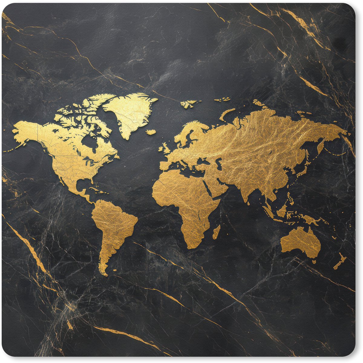 Muismat 20x20 cm - Mousepad Wereldkaart - Goud - Marmer print - Muismatten