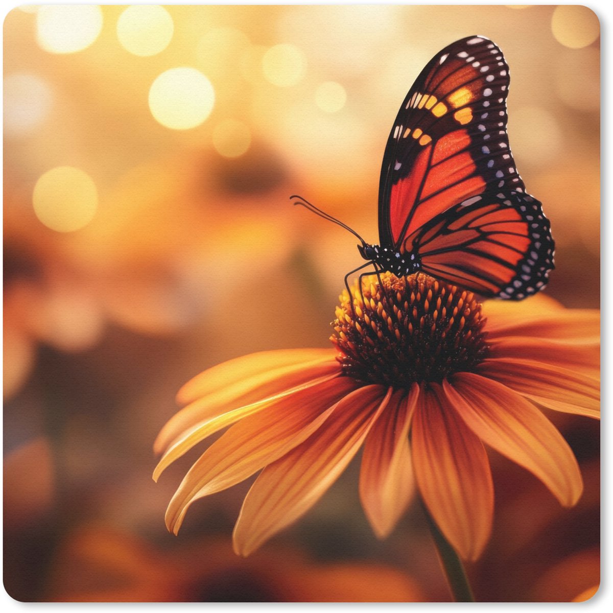 Muismat 30x30 cm - Mousepad Vlinder - Bloemen - Oranje - Muismatten