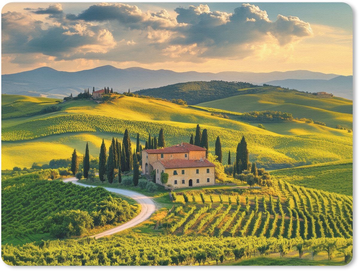 Muismat 23x19 cm - Mousepad Toscane - Landschap - Wijngaarden - Muismatten