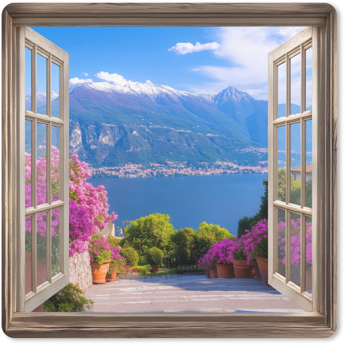 Muismat 30x30 cm - Mousepad Doorkijk - Berg - Landschap - Uitzicht - Meer - Muismatten