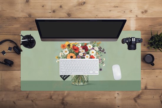 Muismat XXL 100x50 cm - Bureau onderlegger - Bureau mat Bloemen - Vaas - Kaartje - Bureaumat - Gaming mousepad xl - Bureaulegger groot - Computer deskmat