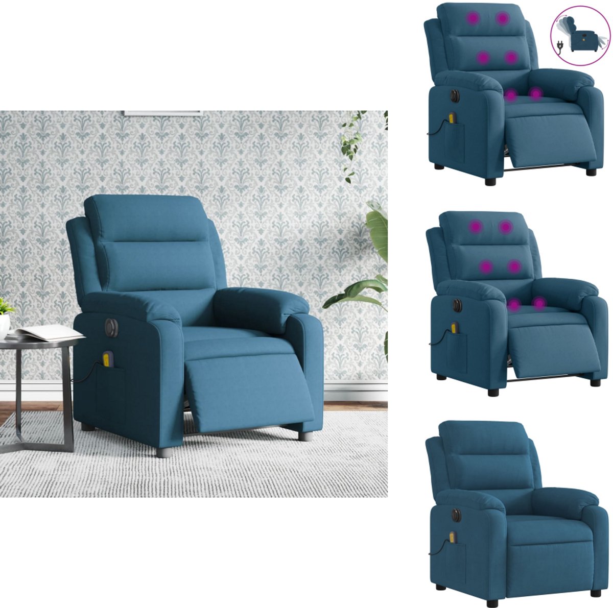vidaXL Elektrisch verstelbare massagestoel Fluweel Blauw