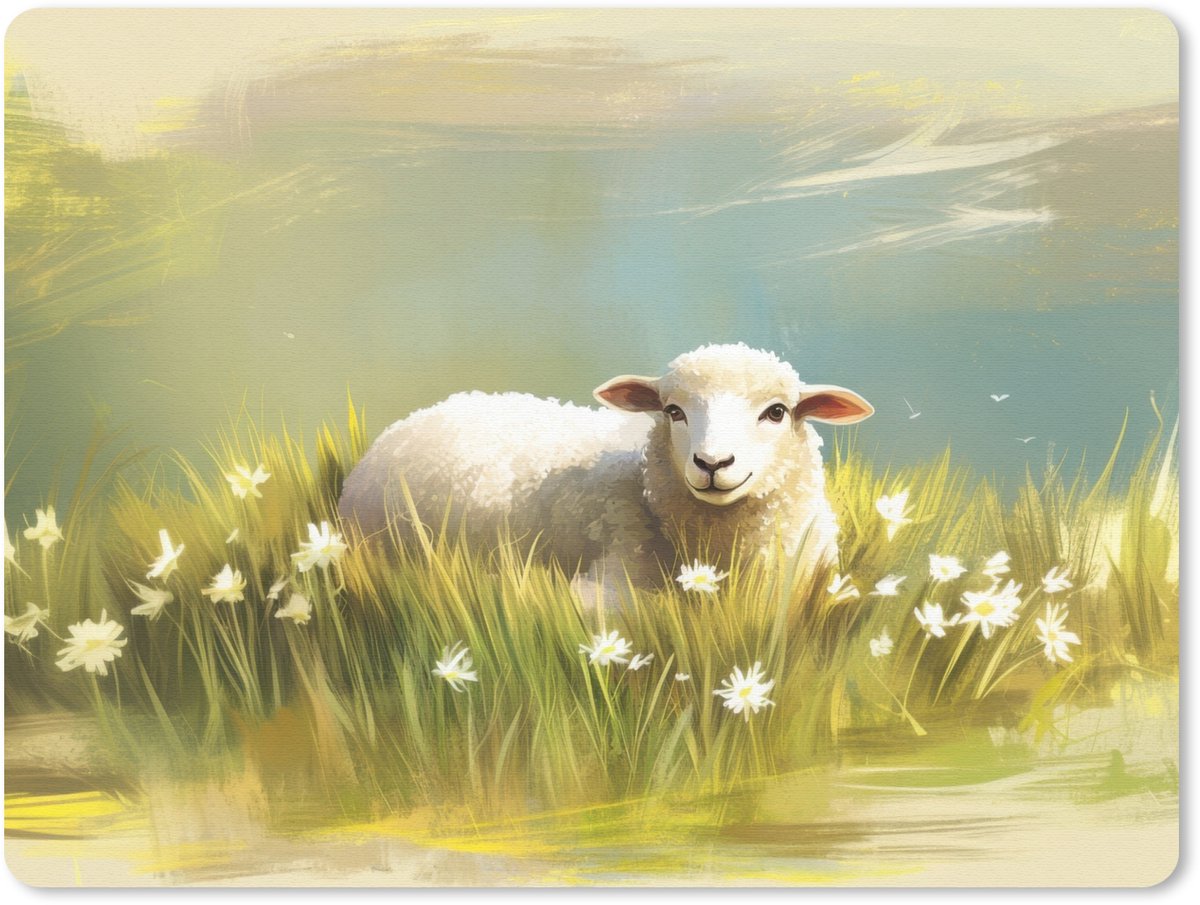 Muismat 23x19 cm - Mousepad Schaap - Weide - Groen - Muismatten