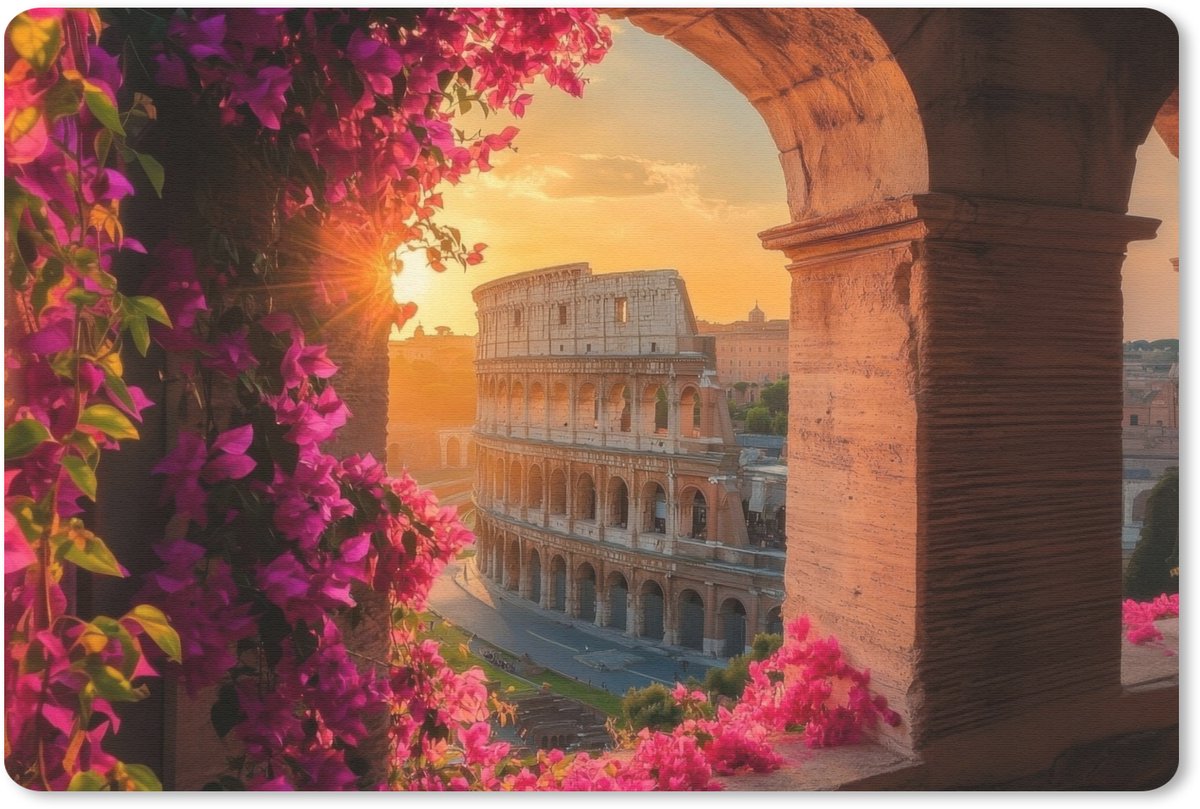 Muismat 27x18 cm - Mousepad Colosseum - Rome - Roze Bloemen - Muismatten