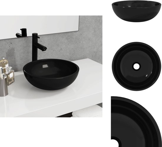 Lavabo noir en verre trempé, avec robinet noir.