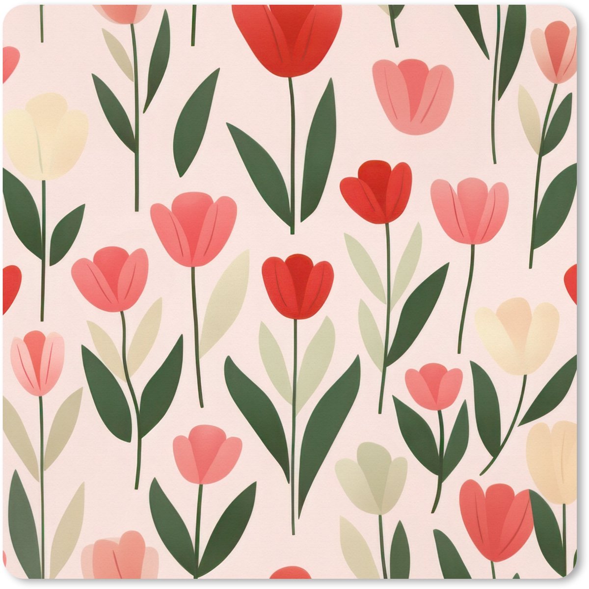 Muismat XXL 50x50 cm - Bureau onderlegger - Bureau mat Tulpen - Modern - Roze - Bureaumat - Gaming mousepad xl - Bureaulegger groot - Computer deskmat