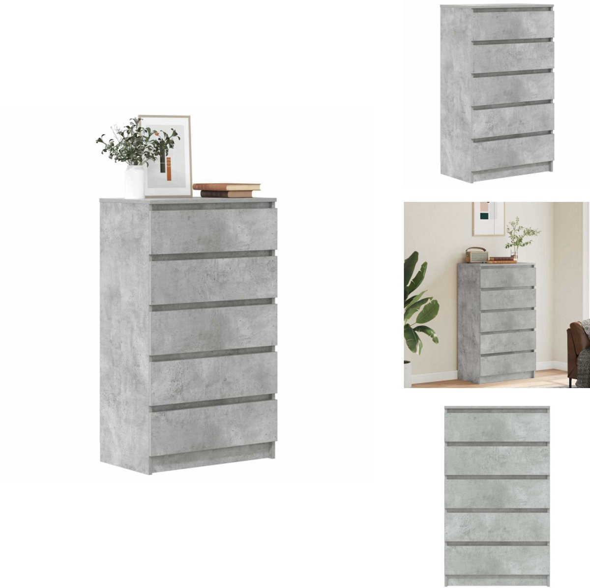 Bol.com vidaXL Ladekast - Ladekasten - Ladekastje - Ladekastjes - Ladekast 60x36x103 cm bewerkt hout betongrijs aanbieding