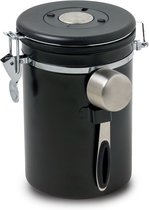 Bidon de stockage de Café Castagnola - Hermétique avec échappement de CO2 - pour 600 grammes de grains de Grains de café - Boîtes de Bidons alimentaires en métal noir mat - Boîte de stockage - 1,8 L