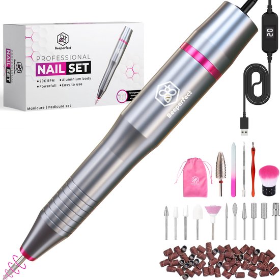 Beeperfect® Elektrische Nagelvijl Prime Edition - Nagelfrees - Nagelvijl - Manicure en Pedicure set - 12 Bitjes en 60 Schuurrolletjes - 5 Extra Accessoires - 20.000RPM