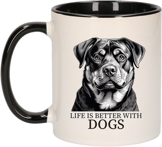 Mug cadeau Bellatio Decorations BD pour amoureux des chiens - Rottweiler - oreille noire - dessin au stylo - céramique - 300 ml
