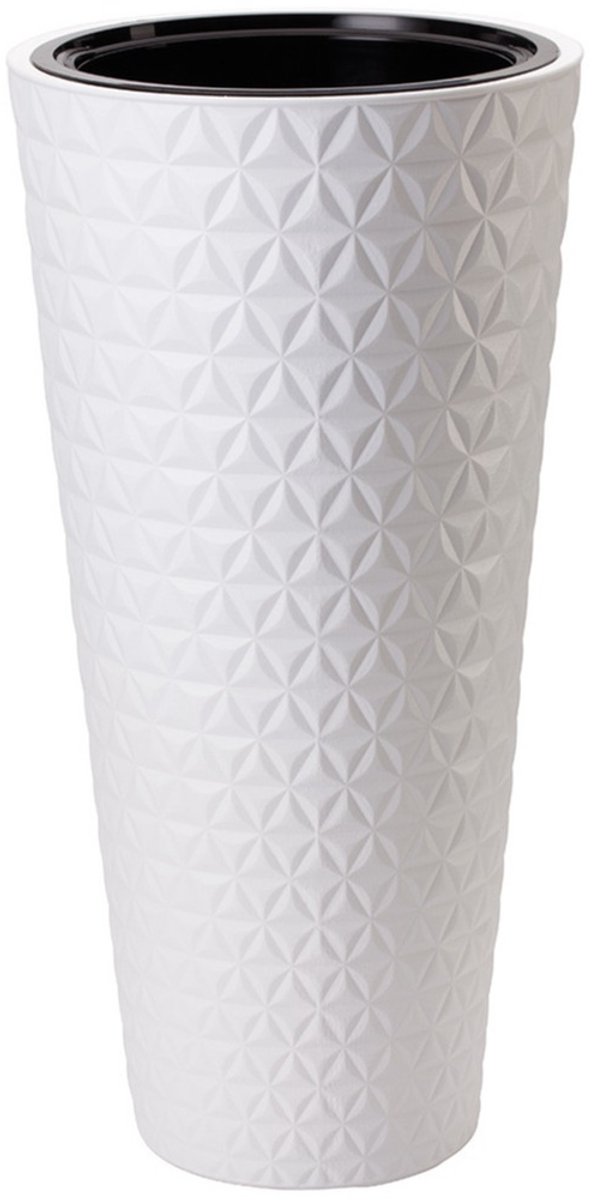 Form Plastic Plantenpot/bloempot Diamond - kunststof - wit - D30 x H58 cm - met binnenpot