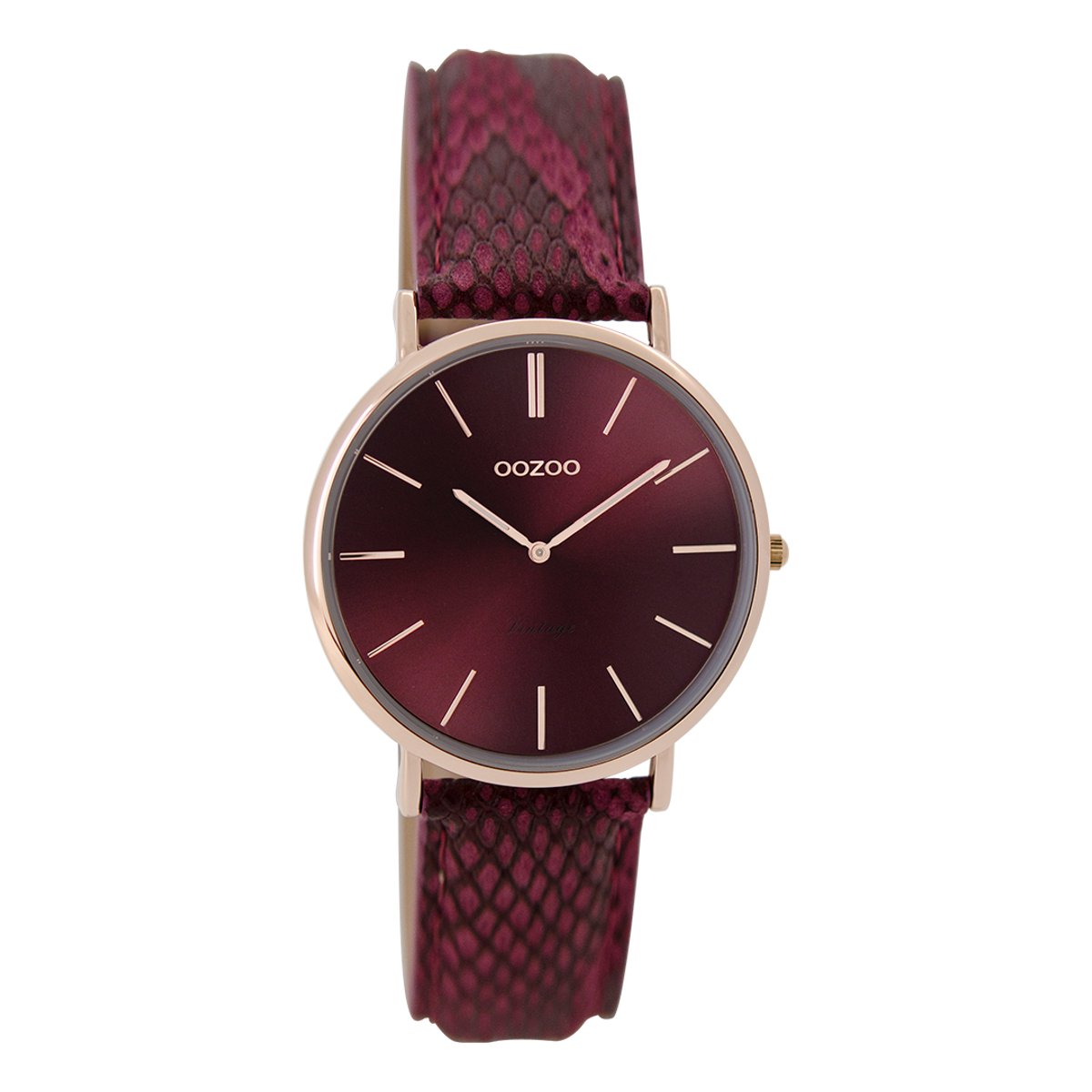 Rosé goudkleurige OOZOO horloge met bordeaux rode leren band - C9306