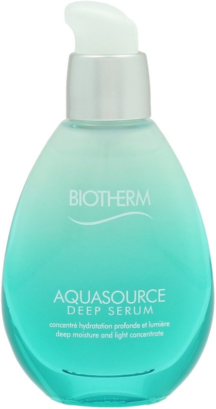 Biotherm Aquasource Deep Serum fles, teal kleurverloop, heldere pompkop.