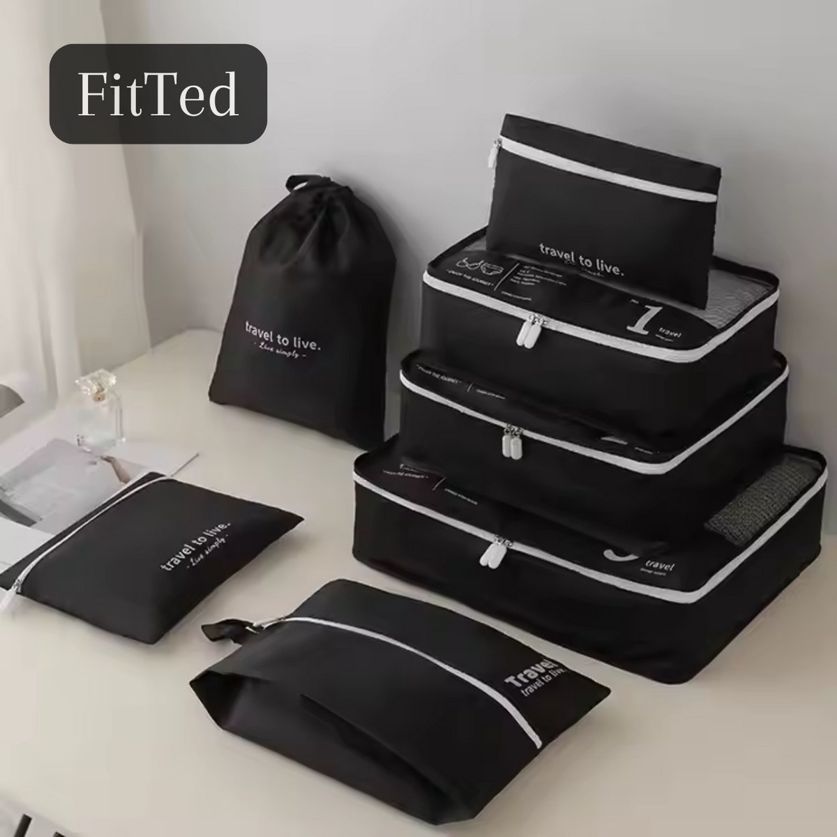 Hoogwaardige Koffer Organizer Set - Reiszakken voor Kleding Backpack - Zwart - 7-delige Koffer Organizer Set - Packing Cubes voor Kleding & Bagage - Travel Cubes & Reisaccessoires voor Koffers en Tassen - Organizers voor kleding