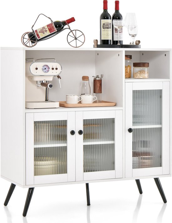 KOMHTOM Kast BuffetKast dressoir modern en eenvoudig verrijdbaar keukentrolley met laden en opbergkasten Zwart