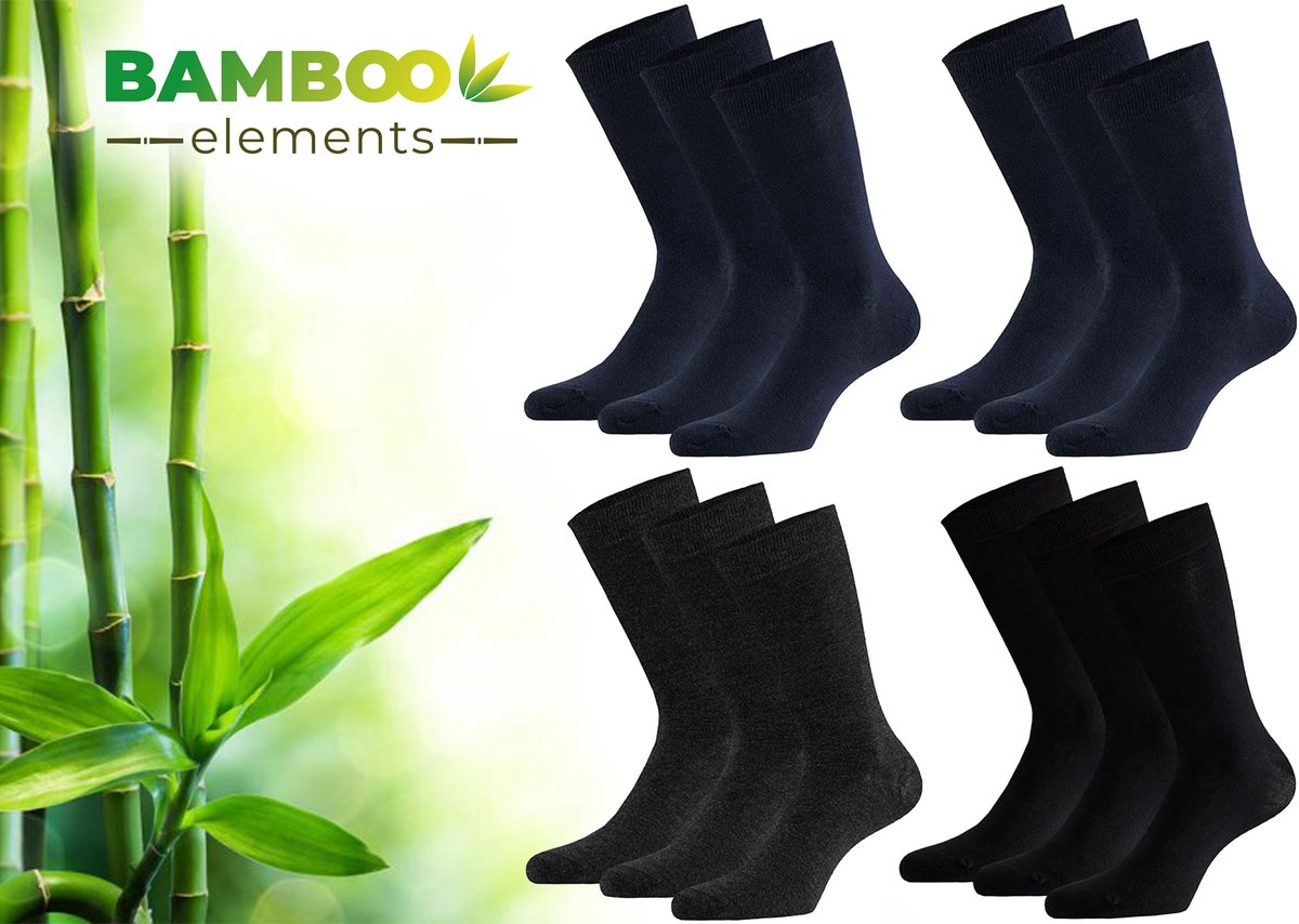 Bamboo Elements - Bamboe Sokken Heren - 12 Paar -Navy Assorti - 39 42 - Lange Sokken - Kousen Heren Sokken - Anti Zweet - Duurzaam