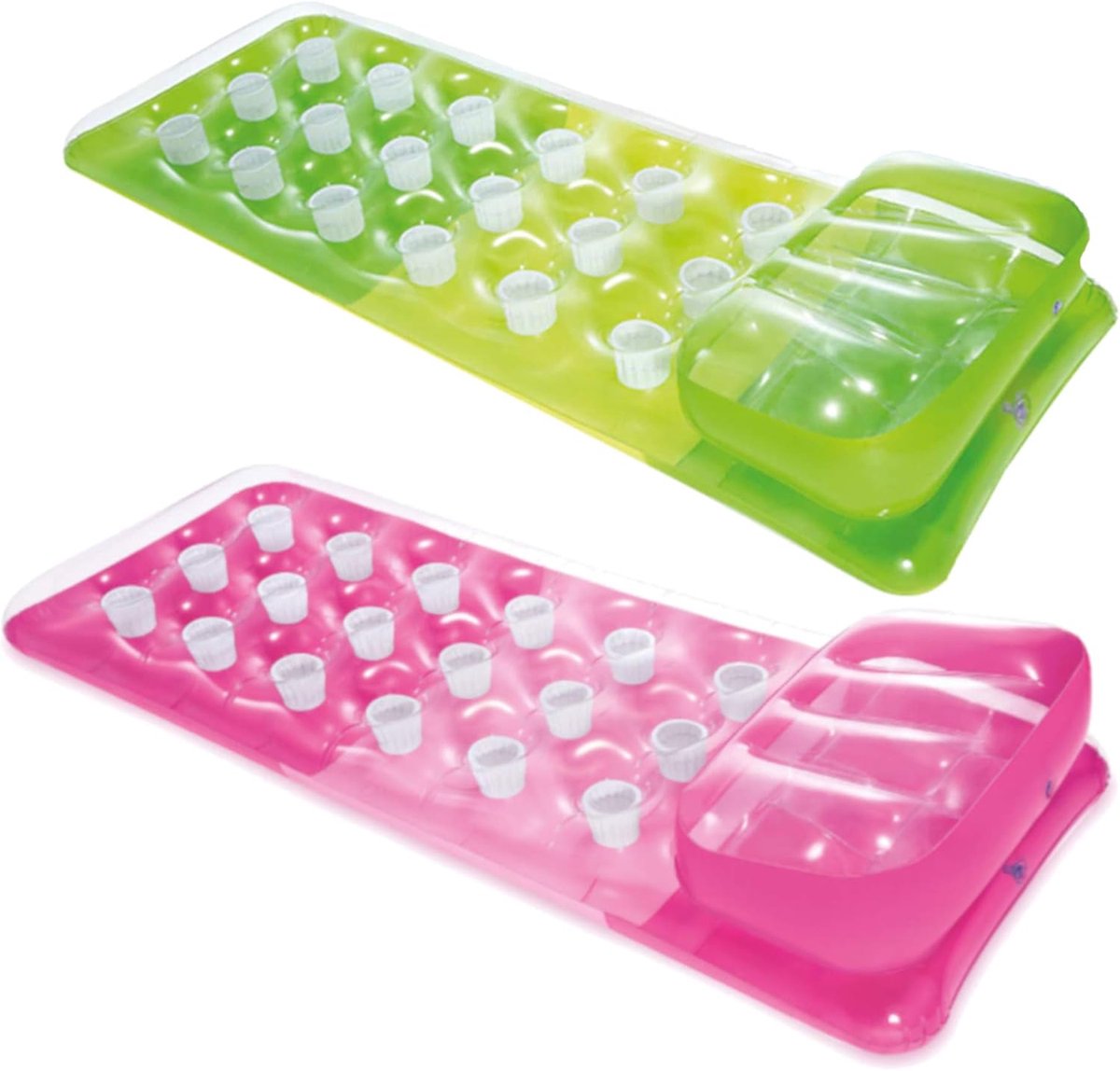 Luchtbed met 18 pockets - 188 x 71 cm - Verstelbaar en comfortabel - Groene en roze uitvoering