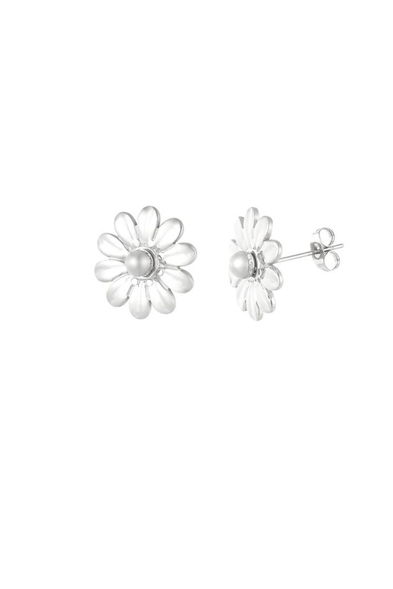 Boucles d'oreilles à pois fleuris - Argent.
