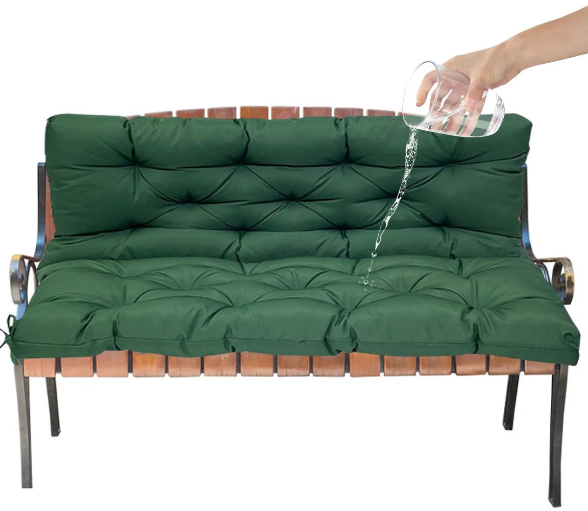 Tuin Bank - Tuinbank Hout - Tuinbanken - Garden Furniture - Waterdicht Tuinbankkussen met Rugleuning (150x100 cm) - Donkergroen