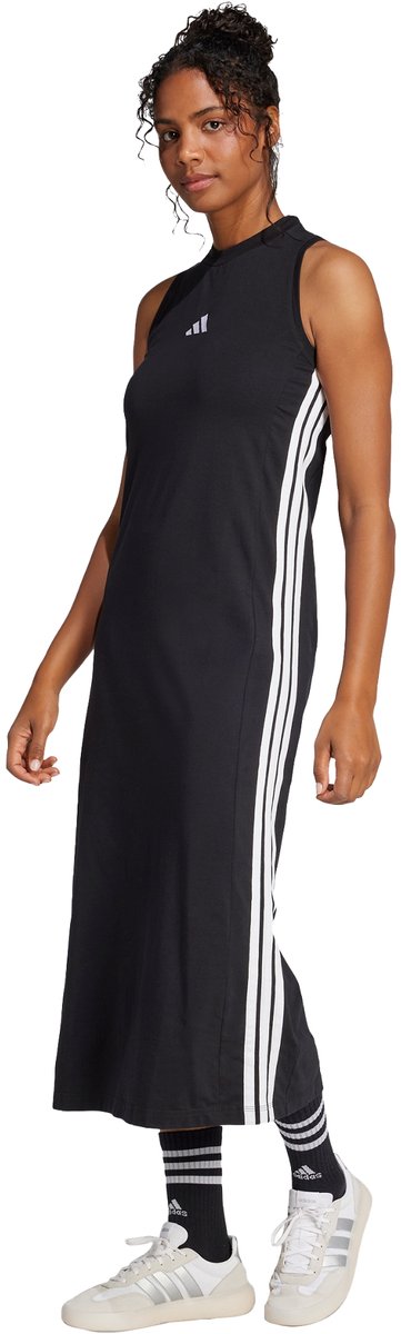 Adidas Sportswear Essentials 3-Stripes Lange Racerback Jurk Dames Zwart