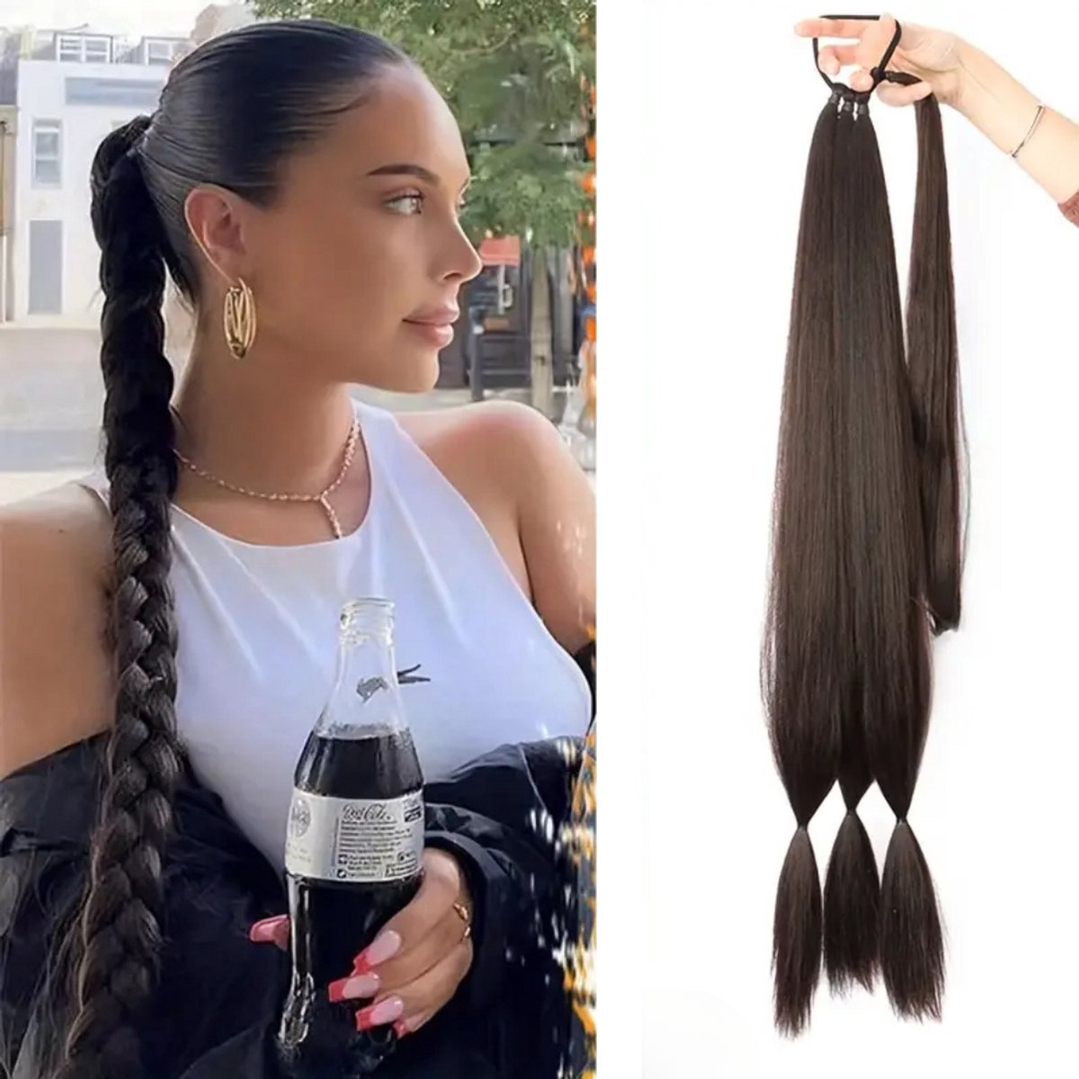 Ponytail haar extensions - Paardenstaart Dollsbeauty- Vlecht haar verlenging - Braided Ponytail - Wrap around Paardenstaart - Bruin