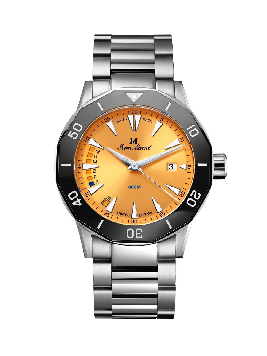 Jean Marcel Tropical Diver - horloge - oranje - stalen band - 42 mm