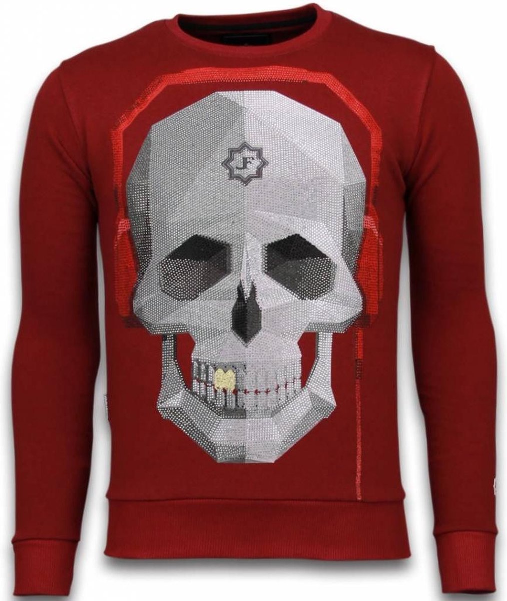 Skull Beat Rhinestone Sweater Rood