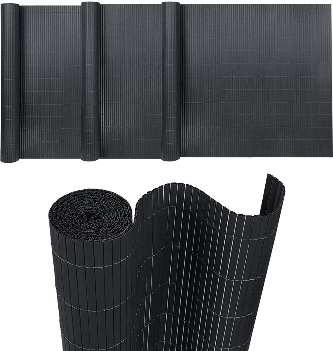 Aufun PVC Zichtwerende Mat - Versterkte Lamellen voor Balkon, Terras of Tuin- Waterdicht, Stevig en Met Kabelbinders, (90x300 cm, Antraciet)