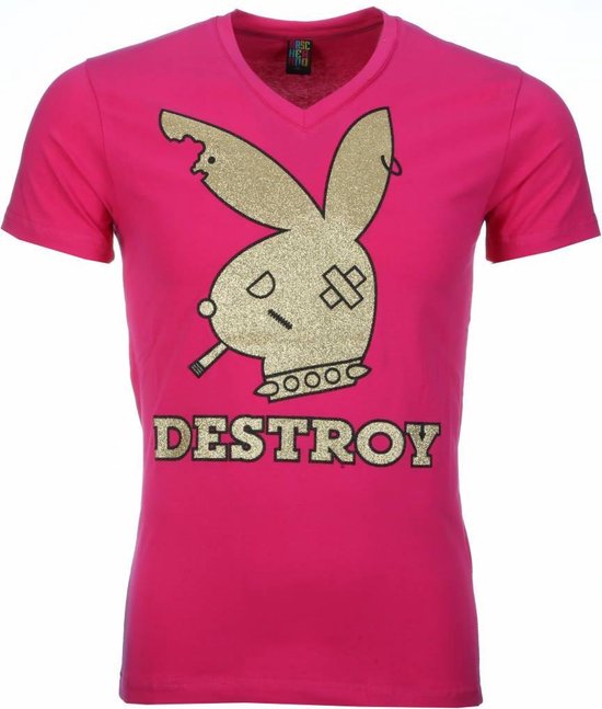 T-shirt - Destroy Print - Roze