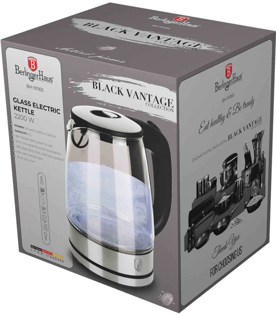 Berlinger Haus 9127 - Waterkoker - 1.7 liter - Led licht - 2200 watt - Stainless steel