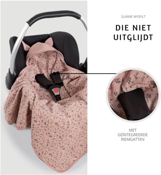 Baby Wikkeldeken Snuggle N Dream - Katoenen Omslagdoek Voor Autostoel En Kinderwagen - Geschikt Voor 3 En 5-Puntsgordel - Wasbaar Op 40 Graden - Bambi Rose — afbeelding 2