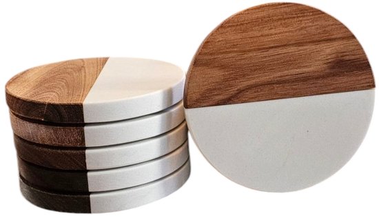 Nouveau Design : 6 Sous-verres en bois et marbre de haute qualité - Design de sous-verres - Sous-verres - Sous-verres de qualité - Sous-verres pour Verres