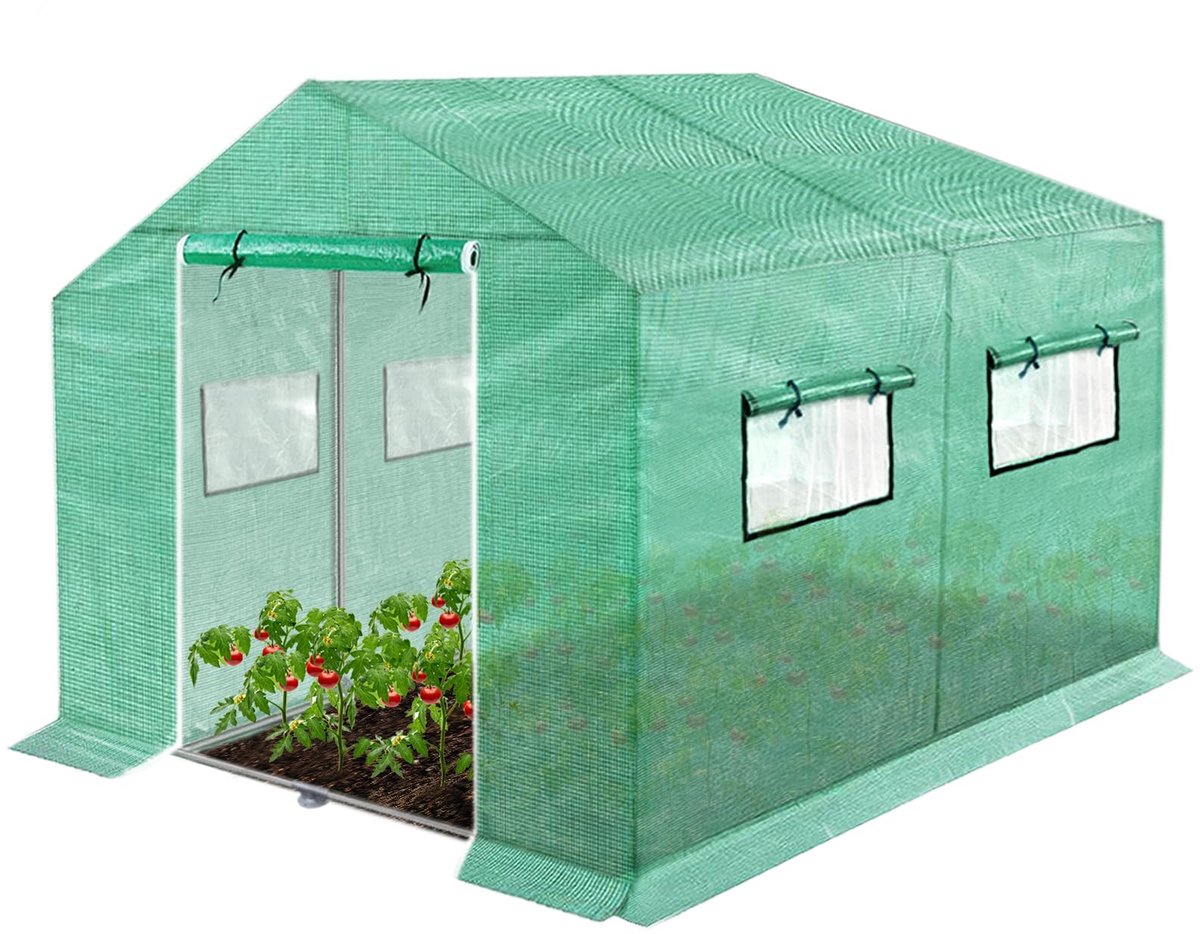 NAIZY foliekas 3x2x2m, tuinkas met raam en deur, kas voor tomaten en planten, groen