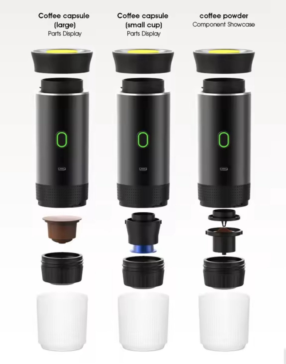 Draagbaar Koffiezetapparaat voor Onderweg - Draadloos voor in de Auto - 12 Volt - Espresso - Nespresso - Dolce Gusto - Capsule Koffie - Gemalen Koffie - Cups - Oplaadbaar - Draagbare Koffiemachine - Zwart — afbeelding 2