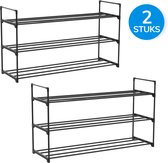 ACAZA Schoenenrek - Set van 2 - Voor 24-30 paar schoenen - 92 x 30 x 54 cm - Metaal - Zwart